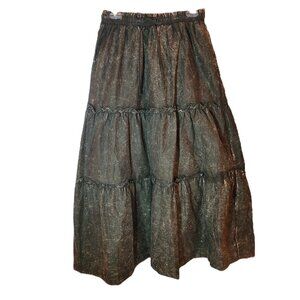 Zenana Women's Ruffle Tiered Maxi Skirt Acid Wash Brown Medium NWT